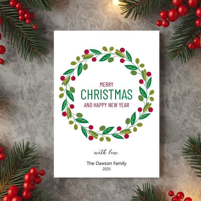 Cartes Pour Fêtes Annuelles Christmas Leaves Wreath Holiday Greeting Card (Créateur téléchargé)