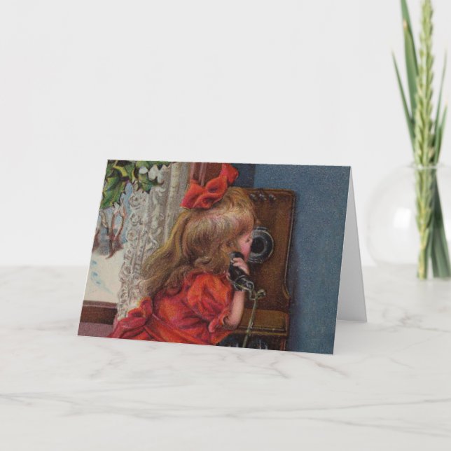 Cartes Pour Fêtes Annuelles Christmas Little Girl Téléphone Antique (Devant)