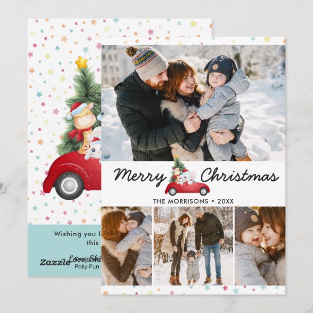 Cartes Pour Fêtes Annuelles Christmas Little Stars Elephant Friends 4 Photo (Devant / Derrière)