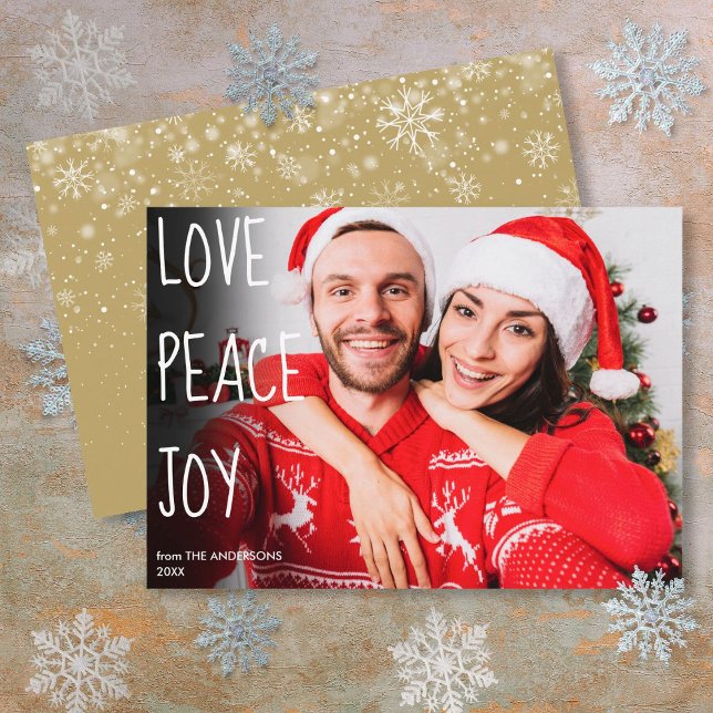Cartes Pour Fêtes Annuelles Christmas Love Peace Joy Photo moderne (Christmas Love Peace Joy Modern Photo Holiday Card)