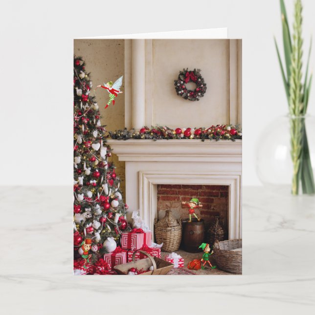 Cartes Pour Fêtes Annuelles Christmas Magic Elves ajouter votre signature et v (Devant)