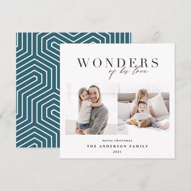 Cartes Pour Fêtes Annuelles Christmas Merveilles de son amour religieux bleu (Devant / Derrière)