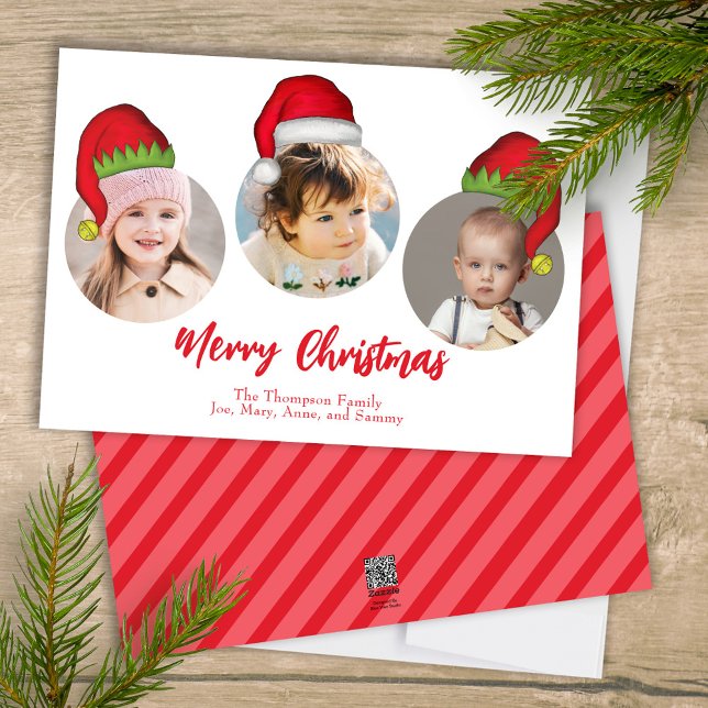 Cartes Pour Fêtes Annuelles Christmas mignon Père Noël Elf Funny Whimsical 3 P (Merry Christmas cute whimsical multi-photo greeting card with a three-photo template. )