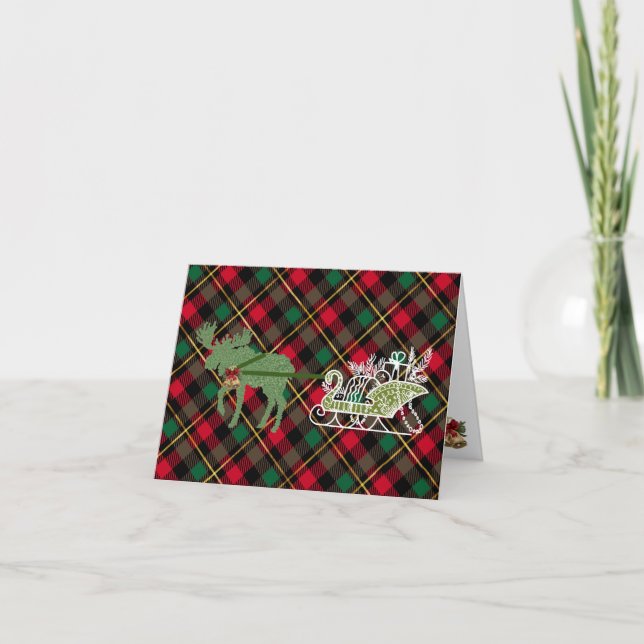 Cartes Pour Fêtes Annuelles Christmas Moose Sleigh Topiary (Devant)