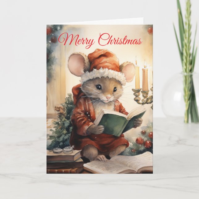 Cartes Pour Fêtes Annuelles Christmas Mouse reading (Devant)