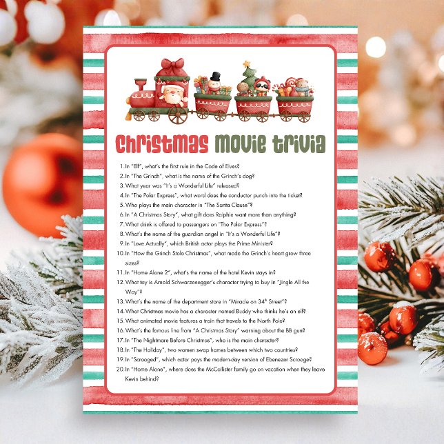 Cartes Pour Fêtes Annuelles Christmas Movie Trivia  Game (Christmas Game Card)