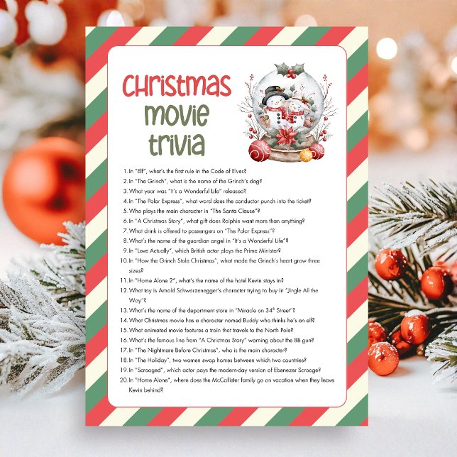 Cartes Pour Fêtes Annuelles Christmas Movie Trivia  Game (Christmas Movie Trivia Christmas Game Card)