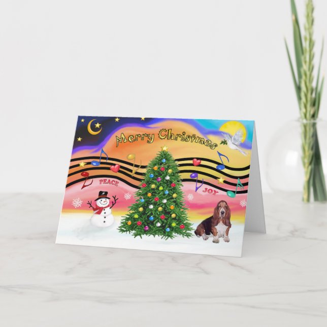 Cartes Pour Fêtes Annuelles Christmas Music 2 - Basset Hound (Devant)