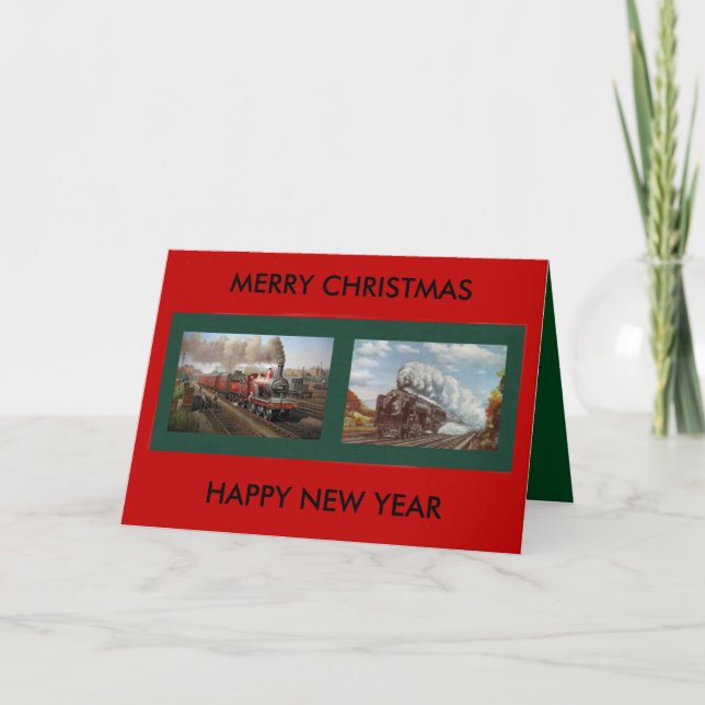 Cartes Pour Fêtes Annuelles Christmas/New Year card with Steam Engine trains (Devant)