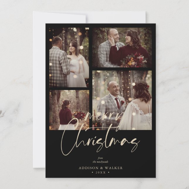 Cartes Pour Fêtes Annuelles Christmas Newlyweds Black Trendy Collage 4 Photos (Devant)