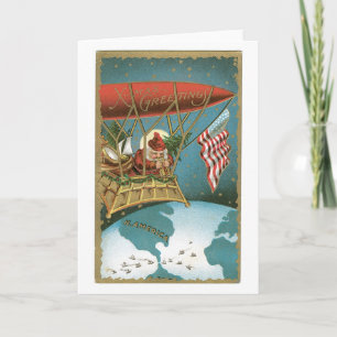 Cartes Pour Fêtes Annuelles Christmas Old-fashioned, Santa get on Airship