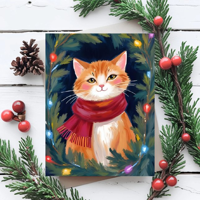 Cartes Pour Fêtes Annuelles Christmas Orange Cat Festive Pet (Créateur téléchargé)