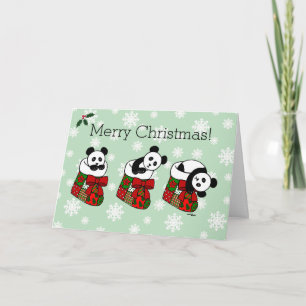 Cartes Pour Fêtes Annuelles Christmas Panda Cartoon Stocking Snowflake
