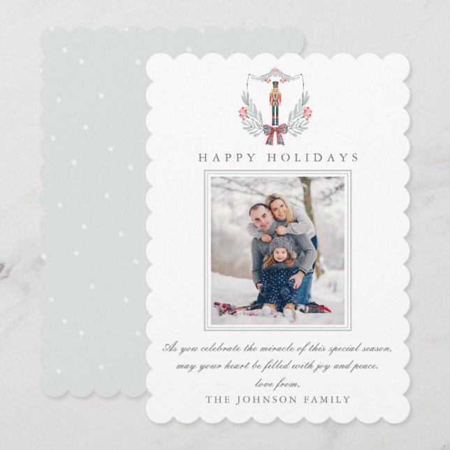 Cartes Pour Fêtes Annuelles Christmas Pastel Light Blue Nutcracker Photo (Devant / Derrière)