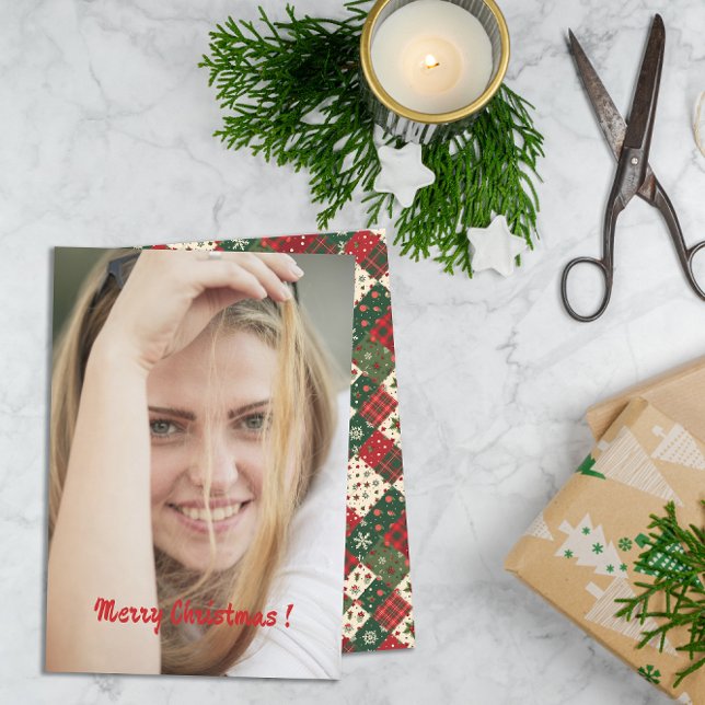 Cartes Pour Fêtes Annuelles Christmas patchwork pattern photo wishes (Créateur téléchargé)