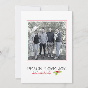 Cartes Pour Fêtes Annuelles Christmas Peace Love Joy Holly Nom de famille Phot