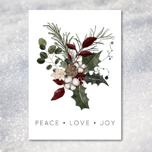 Cartes Pour Fêtes Annuelles Christmas Peace Love Rustic Minimal Holly Greenery