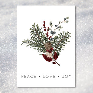 Cartes Pour Fêtes Annuelles Christmas Peace Love Rustic Minimal Holly Pine