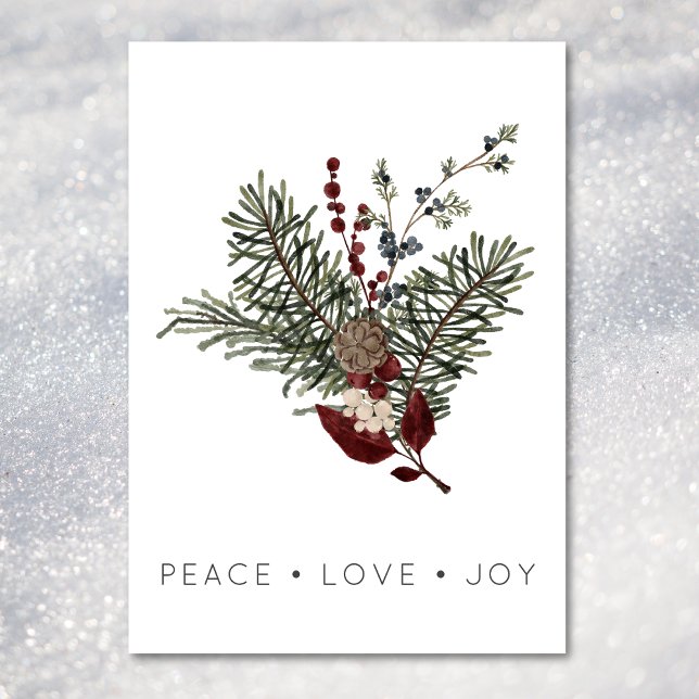 Cartes Pour Fêtes Annuelles Christmas Peace Love Rustic Minimal Holly Pine (Christmas Peace Love Rustic Minimal Holly Pine Holiday Card)