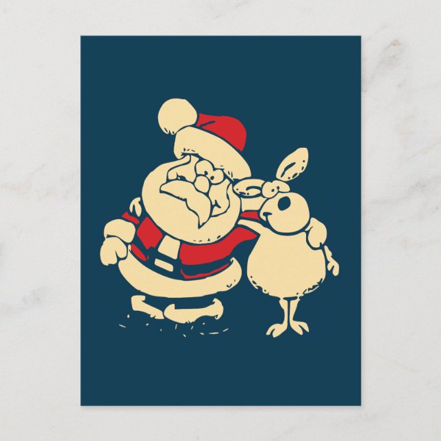 Cartes Pour Fêtes Annuelles Christmas Père Noël et son Reindeer Buddy (Devant)