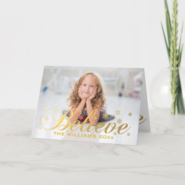 Cartes Pour Fêtes Annuelles Christmas Photo Gold Believe (Devant)