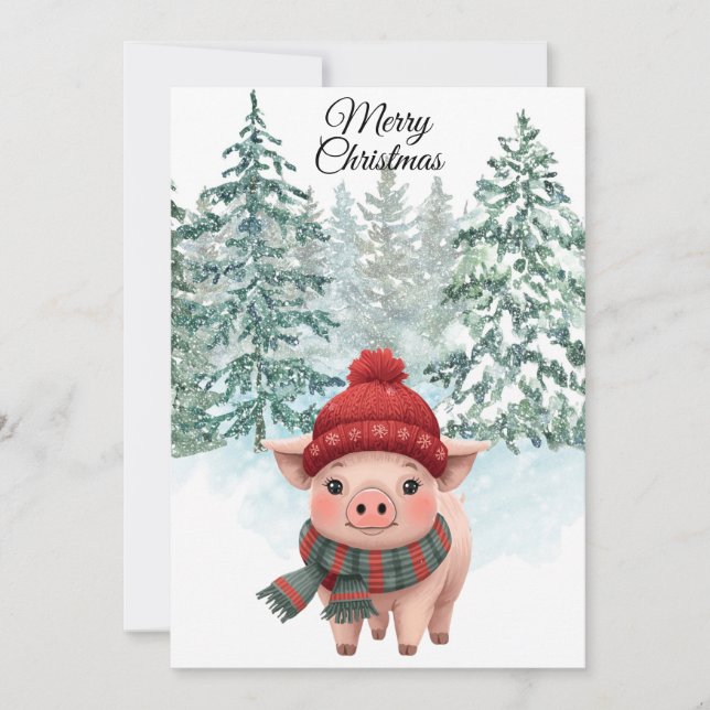 Cartes Pour Fêtes Annuelles Christmas Pig Flat Holiday Card (Devant)