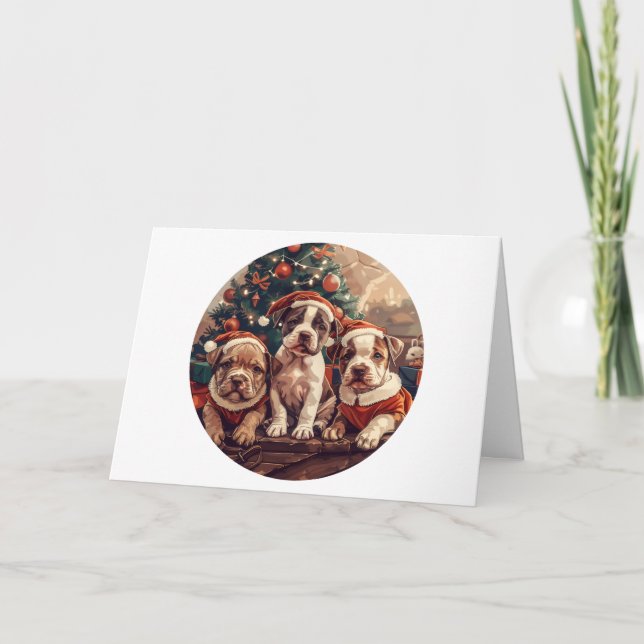 Cartes Pour Fêtes Annuelles Christmas Pit Bull Puppy Dogs (Devant)