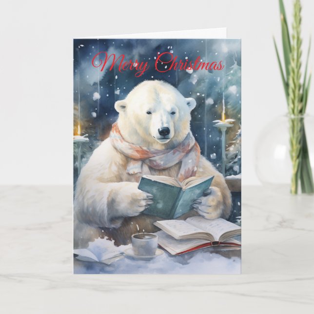 Cartes Pour Fêtes Annuelles Christmas Polar Bear reading (Devant)