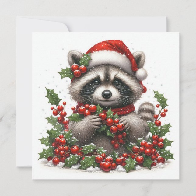 Cartes Pour Fêtes Annuelles Christmas Raccoon Greeting Card (Devant)