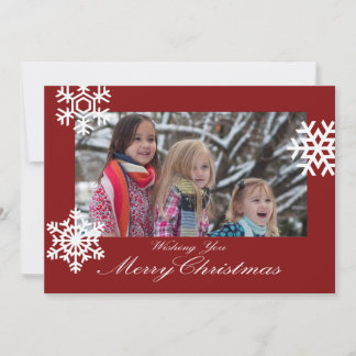Cartes Pour Fêtes Annuelles Christmas Red and White Snowflakes Photo Card