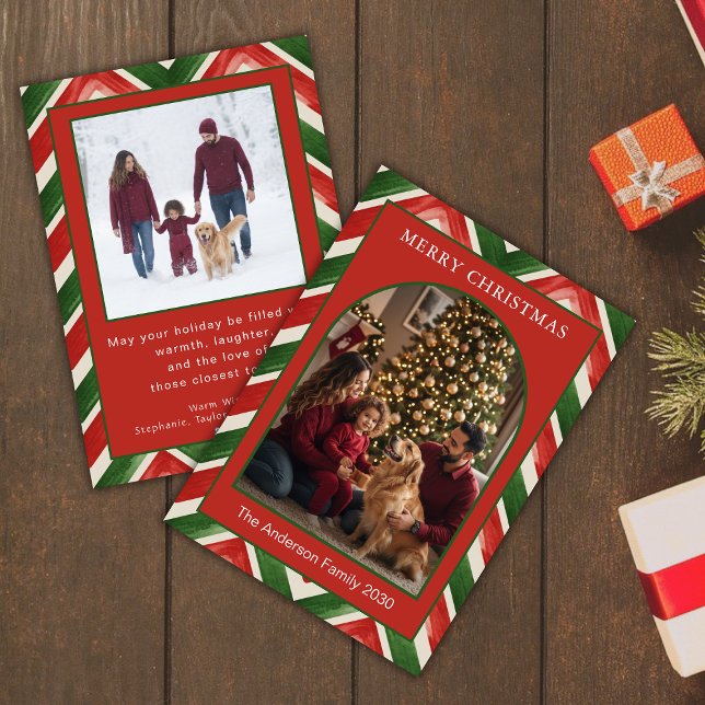 Cartes Pour Fêtes Annuelles Christmas Red Green Chevron Arch Photo (Créateur téléchargé)