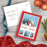 Cartes Pour Fêtes Annuelles Christmas Red Merry et Bright Photo Collage<br><div class="desc">Carte postale Noël Red Merry et Bright Photo Collage Holiday. Whimsical et coloré, cette carte postale de vacances personnalisable Red Merry and Bright dispose d'une police festive et amusante avec des couleurs de rouge, orange, rose, vert et bleu avec 4 photos pour personnaliser. Trouvez les articles correspondants dans la collection...</div>