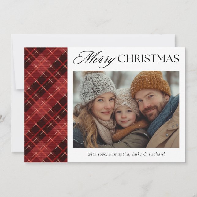 Cartes Pour Fêtes Annuelles Christmas Red Plaid  Photo Holiday Card (Devant)