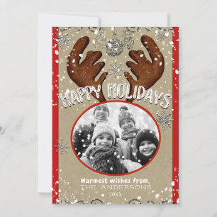 Cartes Pour Fêtes Annuelles Christmas Reindee Winter Snowflakes Holiday Photo