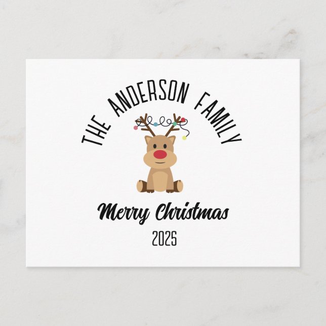 Cartes Pour Fêtes Annuelles Christmas Reindeer With Lights Personalized Name (Devant)