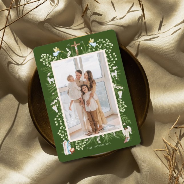Cartes Pour Fêtes Annuelles Christmas religious nativity, custom family photo (Créateur téléchargé)