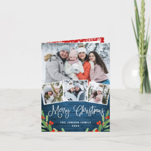 Cartes Pour Fêtes Annuelles Christmas Rustic Blue Wood 4 PHOTO Greeting