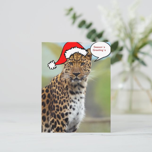 Cartes Pour Fêtes Annuelles Christmas Santa leopard postcard 2 (Debout devant)