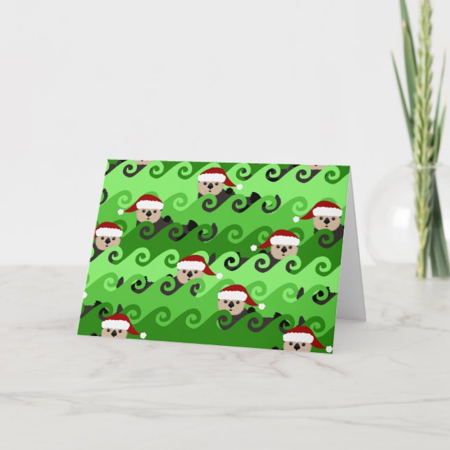 Cartes Pour Fêtes Annuelles Christmas Sea Otters Green Waves (Devant)