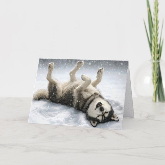 Cartes Pour Fêtes Annuelles Christmas Siberian Husky Making a Snow Angel (Devant)
