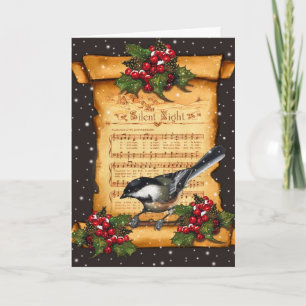 Cartes Pour Fêtes Annuelles Christmas : Silent Night Sheet Music, Scroll, Bird