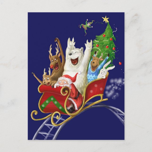 Cartes Pour Fêtes Annuelles Christmas sledge funny digital drawing santa claus (Devant)