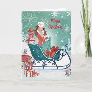 Cartes Pour Fêtes Annuelles Christmas Sleigh Shopping Girly Salutation