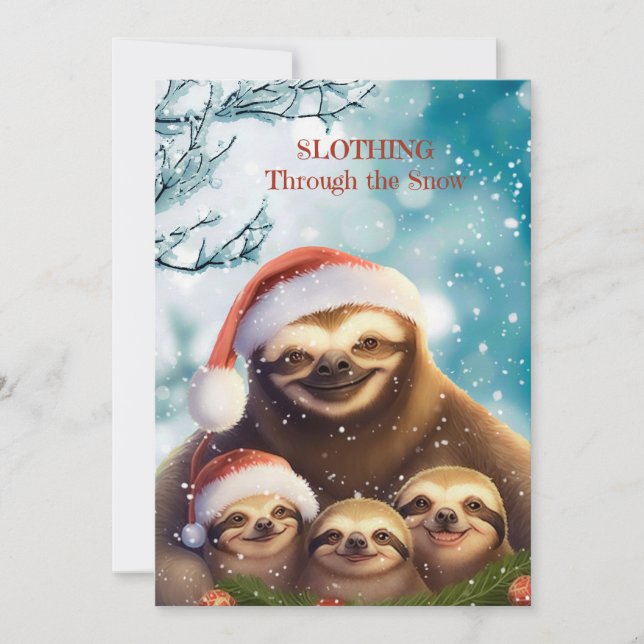 Cartes Pour Fêtes Annuelles Christmas Sloth with Sloth Babies in Snow (Devant)