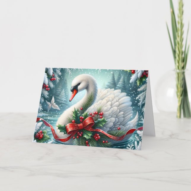 Cartes Pour Fêtes Annuelles Christmas Snow Swan Holiday Card (Devant)