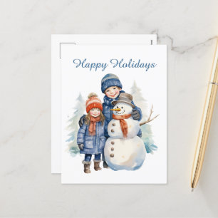 Cartes Pour Fêtes Annuelles Christmas snowkids ajouter texte aquarelle Holiday