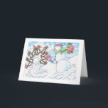 Cartes Pour Fêtes Annuelles Christmas Snowman Bowler<br><div class="desc">Cette oeuvre d'art a été faite en stylo et crayon coloré.  N'hésitez pas à customiser le texte intérieur à votre goût.</div>