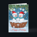 Cartes Pour Fêtes Annuelles Christmas Snowman Couple<br><div class="desc">Voici notre carte de Noël avec deux bonshommes de neige, rebondissez-vous et profitez d’un bain de glace pour vous détendre. Cette scène de charme saisit l'essence de la détente et de la camaraderie de vacances. Partagez la joie et le plaisir de la saison avec cette carte chaleureuse, rappelant à vos...</div>