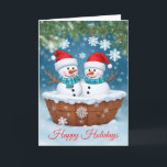 Cartes Pour Fêtes Annuelles Christmas Snowman Couple<br><div class="desc">Voici notre carte de Noël avec deux bonshommes de neige, rebondissez-vous et profitez d’un bain de glace pour vous détendre. Cette scène de charme saisit l'essence de la détente et de la camaraderie de vacances. Partagez la joie et le plaisir de la saison avec cette carte chaleureuse, rappelant à vos...</div>