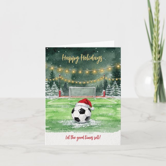 Cartes Pour Fêtes Annuelles Christmas Soccer Ball Santa Hat Greeting Cards (Devant)
